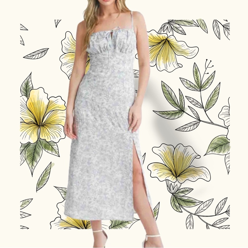 New All in Favor Blue and White Floral Maxi Skirt#926